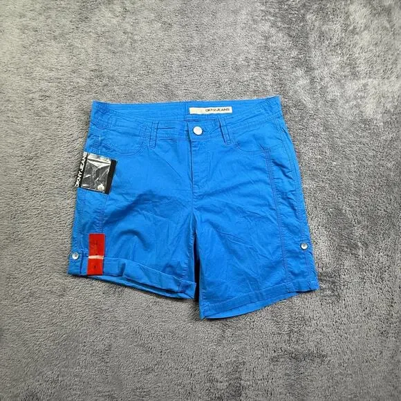DKNY Jeans Womens Roll Up Shorts NEW 8 Blue Bermuda 32" Waist Stretch Cotton - Picture 1 of 8